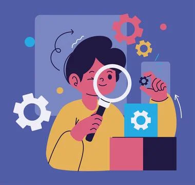 Developer working and analyzing Stock Illustration