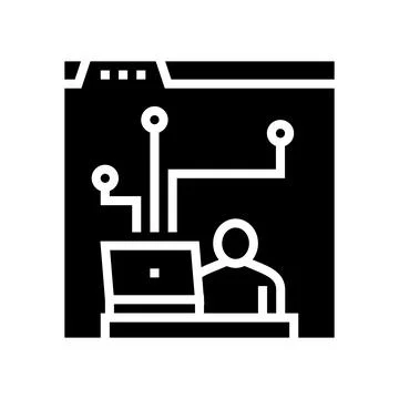 Developer working and codding program glyph icon vector illustration Stock Illustration