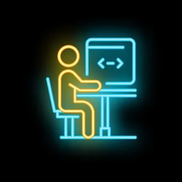 Developer working with code on computer neon sign icon Stockillustratie