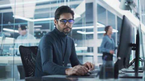 Developer Working on Computer in Office Stock Footage 224520170