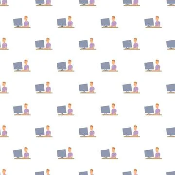 Developer working on computer seamless cartoon pattern 库存插图