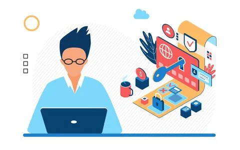 Developer working with data security system Illustrazione stock