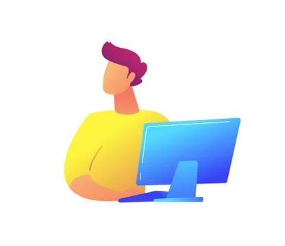 Developer working at desktop computer vector illustration. Illustrazione stock