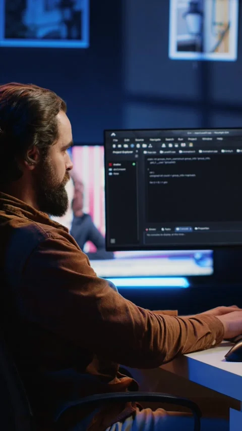 Developer working on fixing database errors while working from home Stock Footage 264512786