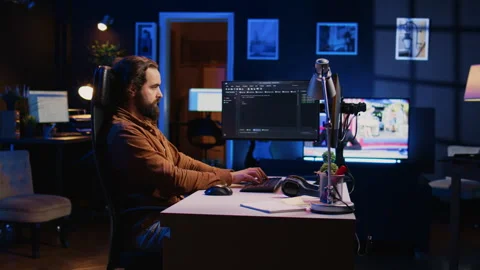Developer working on fixing database errors while working from home Stock Footage 265336075