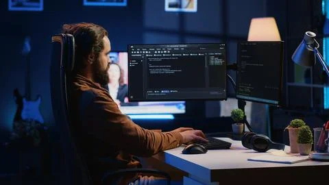 Developer working on fixing database errors while working from home Stock Photos