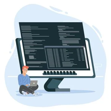 Developer working in laptop Stock Illustration