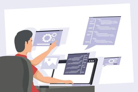 Developer working in laptop Illustrazione stock