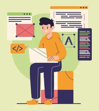 Developer working with laptop Stock Illustration