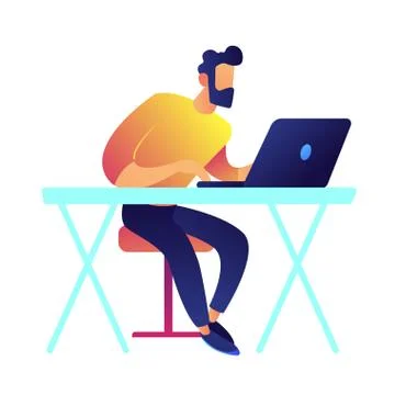 Developer working on laptop vector illustration. Stock Illustration