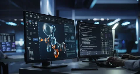 Developer Working on Molecular Modelling on Computer Stock Footage 318967199