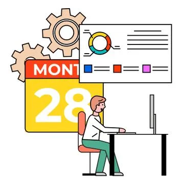 Developer Working on Project on Laptop Computer Stock Illustration