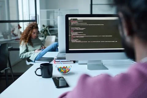 Developer working with security codes Stockfoto's