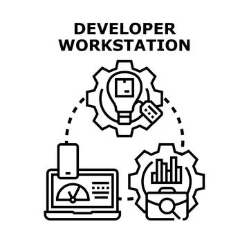 Developer workstation creating and optimizing software projects Illustrazione stock