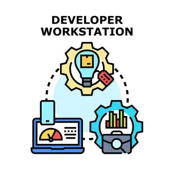 Developer workstation creating and optimizing software projects Illustrazione stock