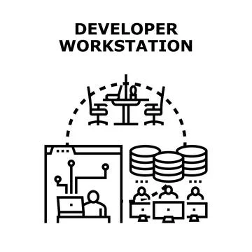 Developer workstation illustrating coding, programming, and data management 스톡 일러스트