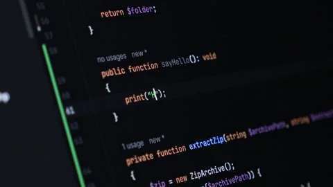 Developer writing Hello World with AI code suggestion in a development Stock Footage 302392161