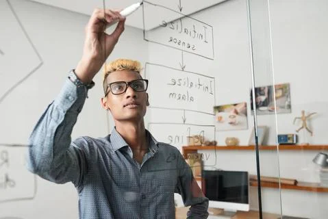 Developer writing plan Stock Photos