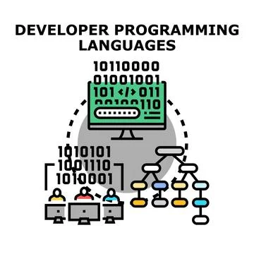 Developer writing programming languages code on computer 스톡 일러스트