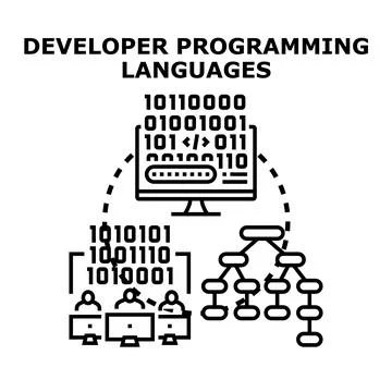 Developer writing programming languages code on computer Stockillustratie