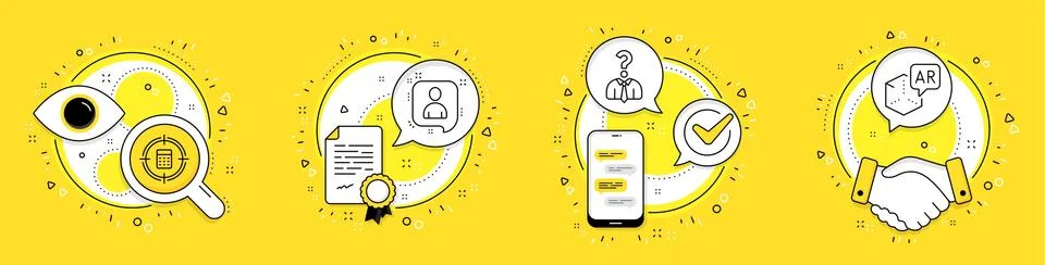 Developers chat, Calculator target and Hiring employees icons set. Augmented Stock Illustration