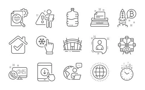Developers chat, Time and Typewriter icons set. Seo stats, Globe and Scroll down Stock Illustration