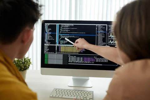 Developers Checking Programing Code Foto stock