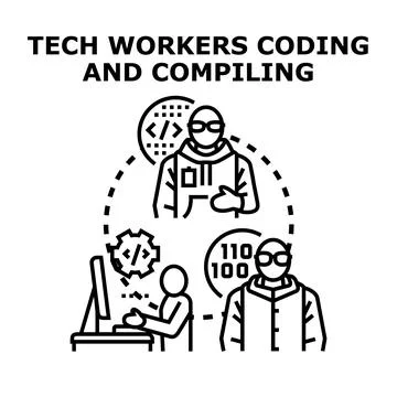 Developers coding compiling and programming software Illustrazione stock