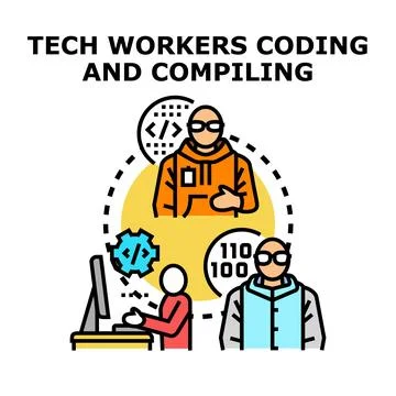 Developers coding compiling and programming software 스톡 일러스트