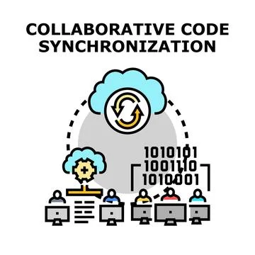 Developers collaborating on code synchronization using cloud platform 库存插图