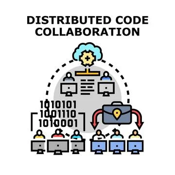 Developers collaborating on distributed code using cloud computing 库存插图
