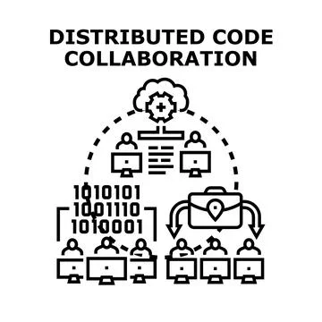 Developers collaborating on distributed code using cloud computing イラスト素材