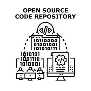 Developers collaborating on public access software repository イラスト素材