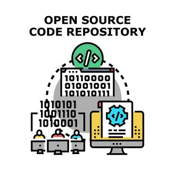 Developers collaborating on public access software repository 库存插图