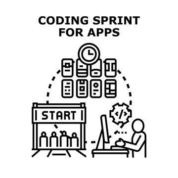 Developers completing agile coding sprint for apps イラスト素材