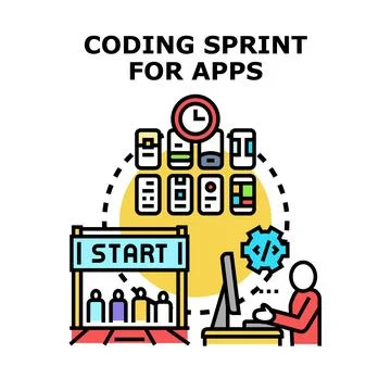 Developers completing agile coding sprint for apps Stock Illustration