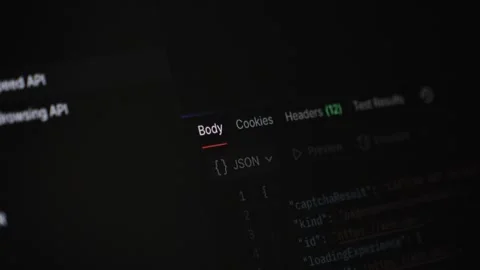 Developer's computer screen showing JSON data within a web browser's develo.. Stock Footage 318832029