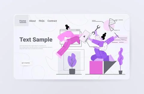 Developers couple creating website ui interface web application development Stock Illustration