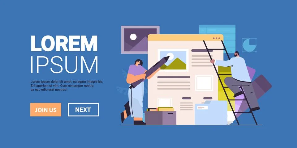 Developers couple creating website ui interface web application development Stock Illustration