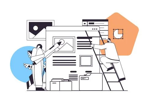 Developers couple creating website ui interface web application development Stock Illustration