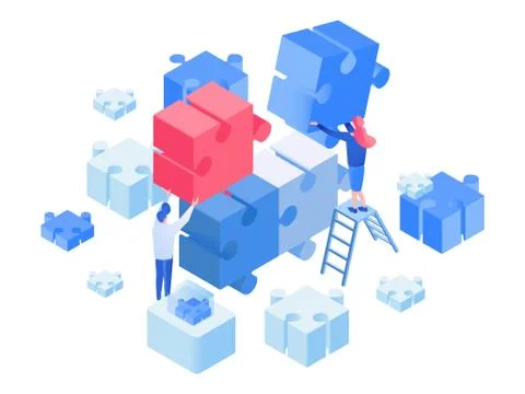 Developers coworking, team working isometric illustration Stock Illustration