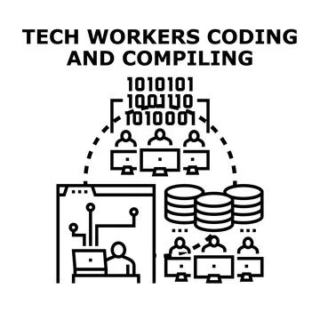Developers creating software code and compiling data Stock Illustration
