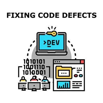 Developers fixing code defects and debugging software program Stock Illustration