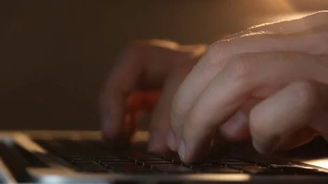 Developer's hands typing commands on laptop keyboard. Video stock 80675643