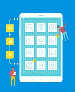 Developers Improve Cell Phone Vector Illustration Stock Illustration