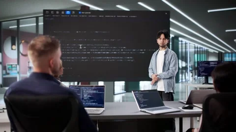 Developers Meeting In Web Software Development Classroom Stock Footage 321952927