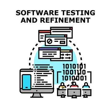 Developers performing software testing and error refinement process Illustrazione stock