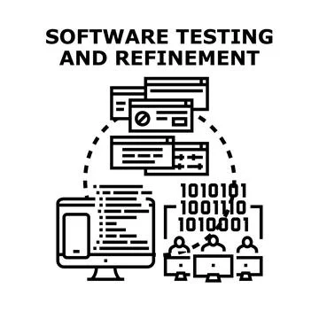 Developers performing software testing and error refinement process Stockillustratie