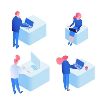 Developers programming, coding isometric illustrations set Stock Illustration