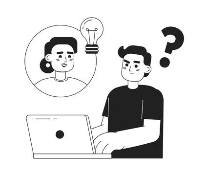 Developers in remote team black and white concept vector spot illustration Illustrazione stock
